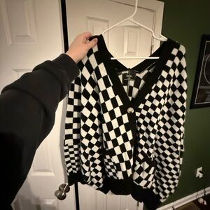 DRESSED IN LALA Black and White Checkered Cardigan L/XL